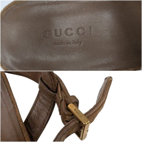 Gucci Platform Cork Heel Sandals Womens Tan Suede Leather Buckle 5" EU 39 US 9 - Picture 15 of 16